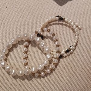 Elegant Pearl and Gold Beaded Bracelet Set